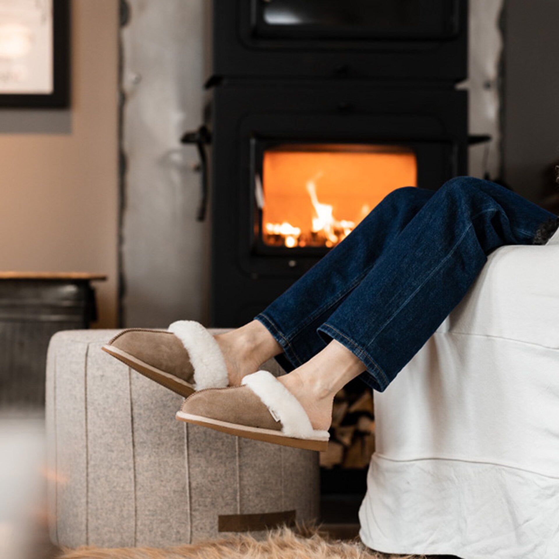 Sheepskin Slippers - Jessica in Stone