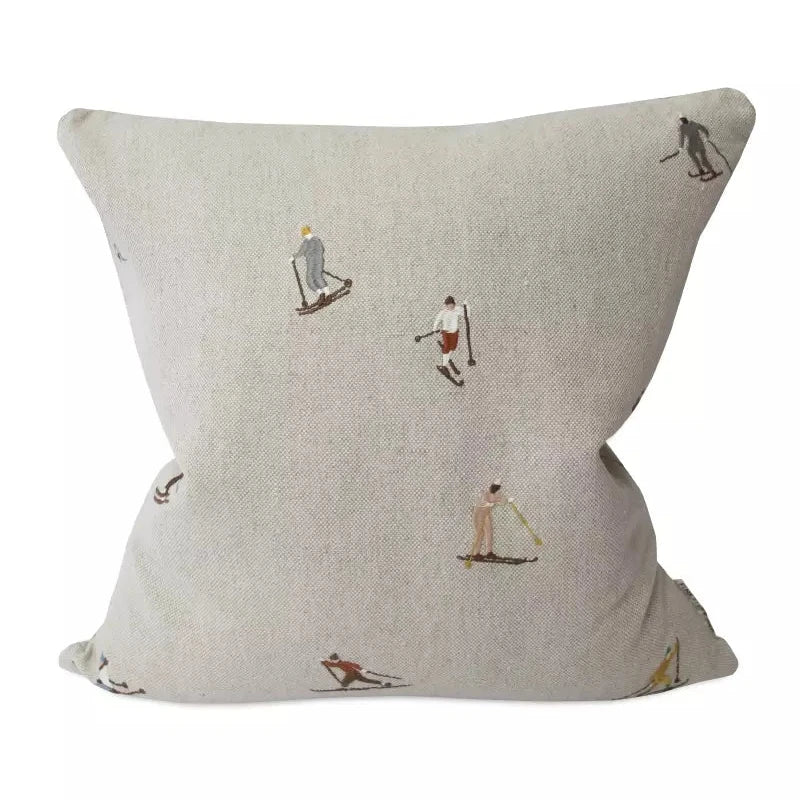 Skiers Embroidered Cushion Cover