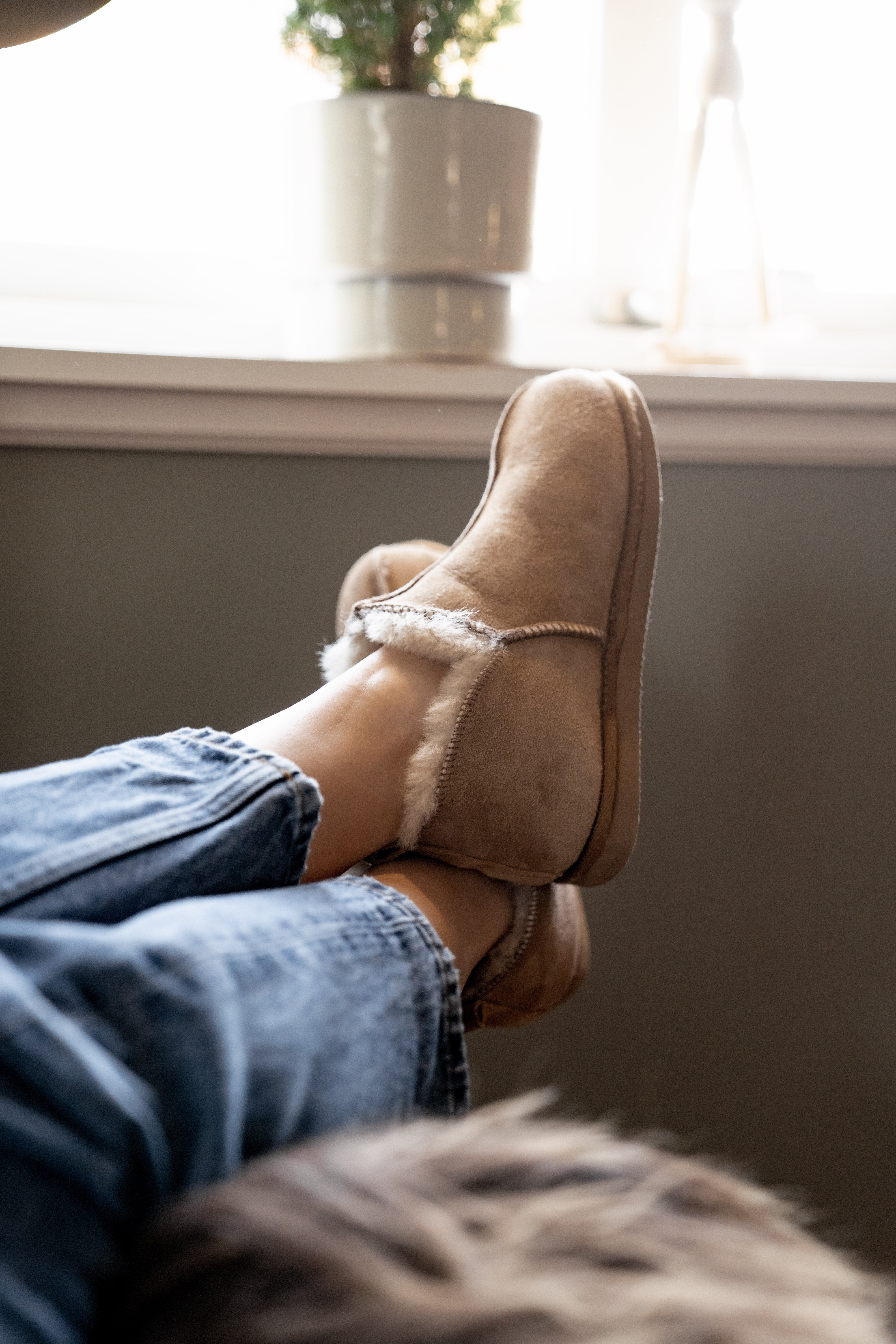 Sheepskin Slippers - Annie in Stone