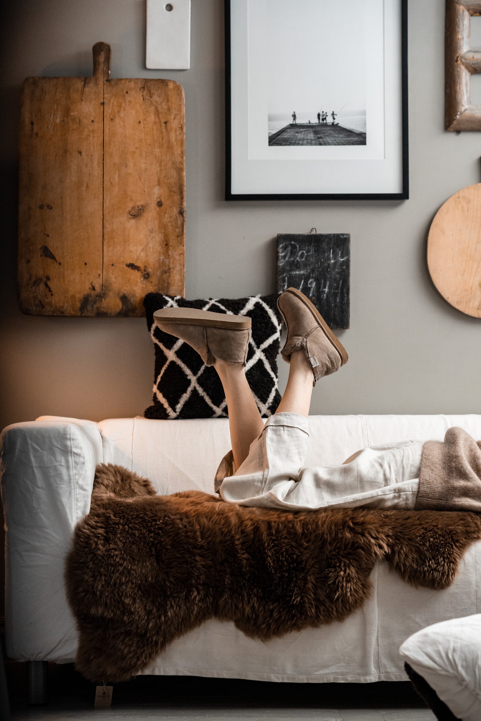 Sheepskin Slippers - Annie in Stone