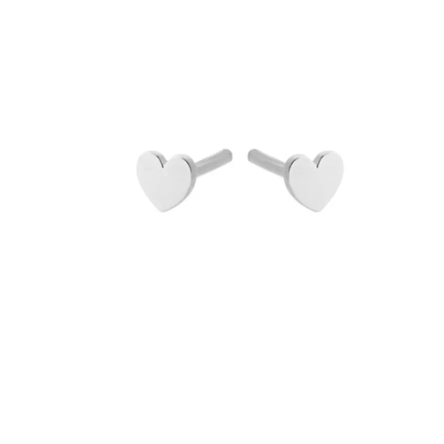 Mini Heart Earsticks Earrings in Silver