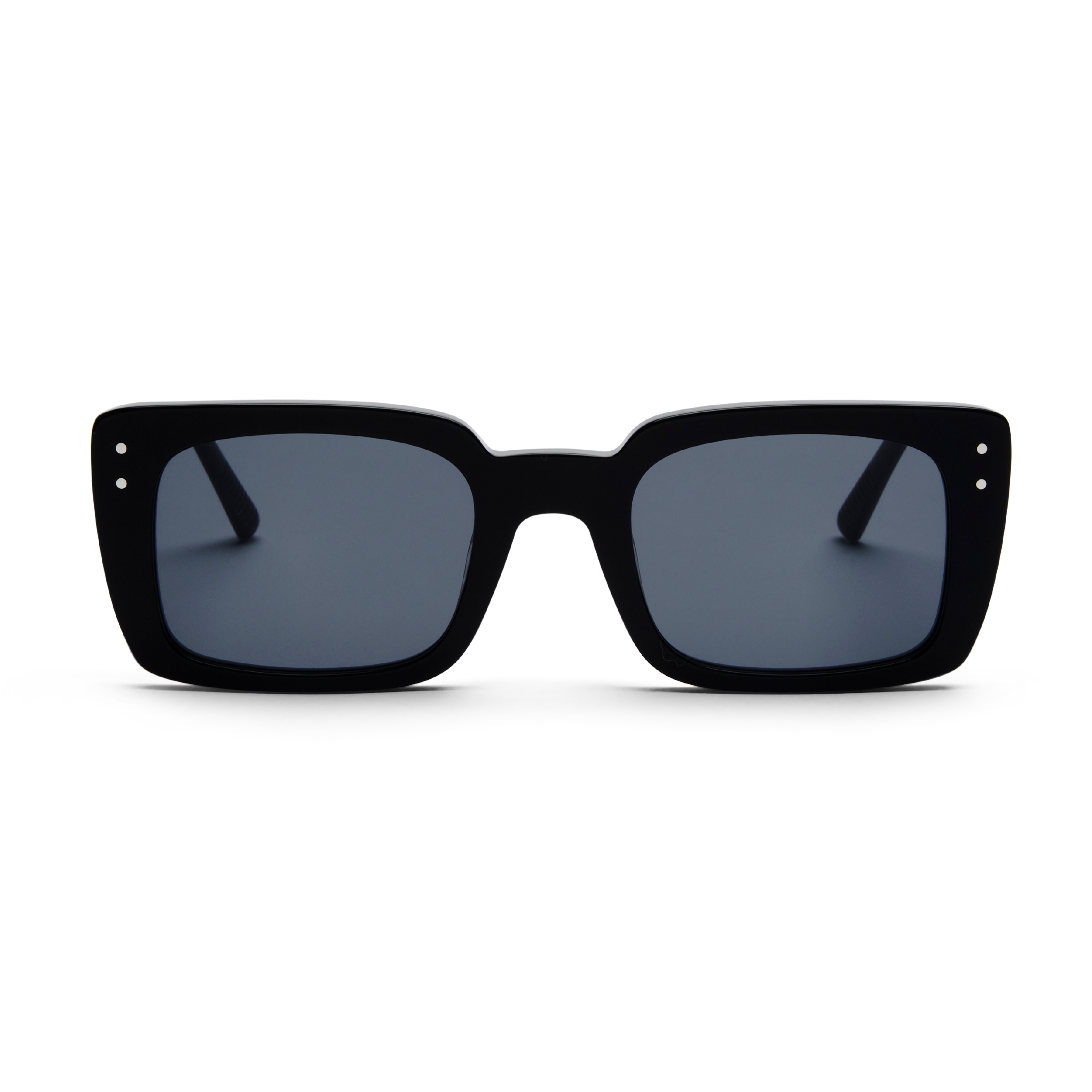MESSYWEEKEND Sunglasses Anna in Black with grey lenses feature a rectangular oversized acetate frame, shown from the front against a plain background.