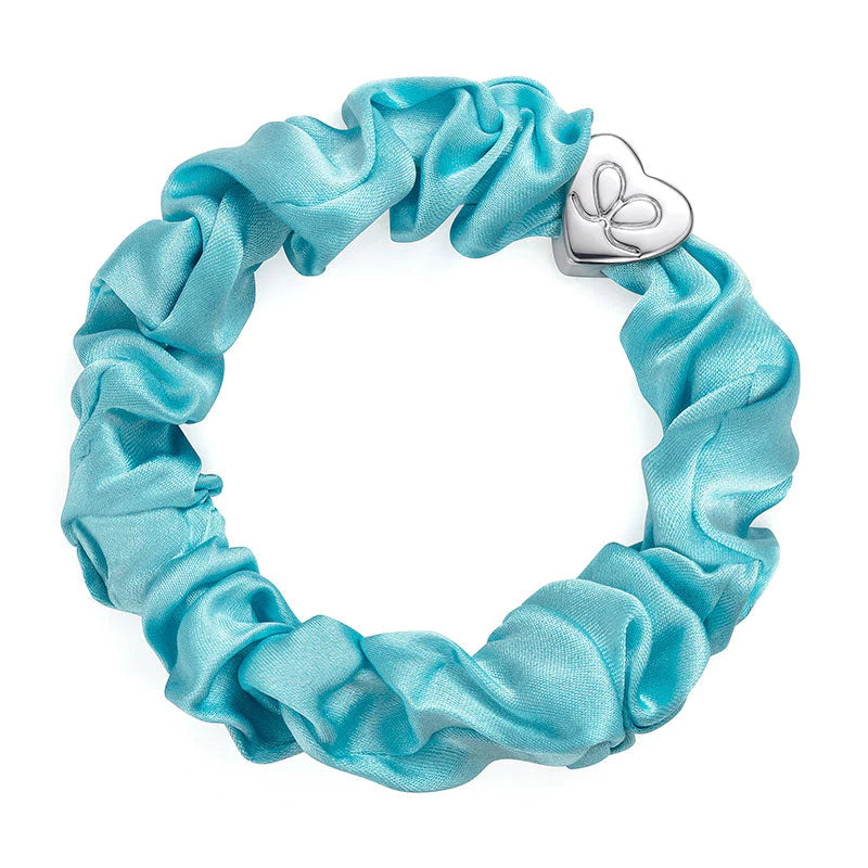 Silk Scrunchie Silver Heart · Sky Blue