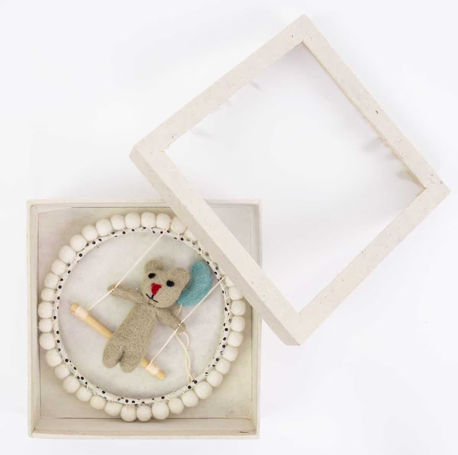 Mobile, He Swings, Bear on Swing, Handmade in wool, 18cm - in giftbox
