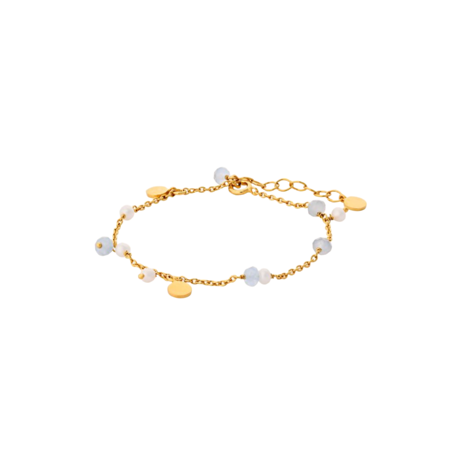 Afterglow Sea Bracelet in Gold w. Freshwater Pearls & Blue Agate Stones