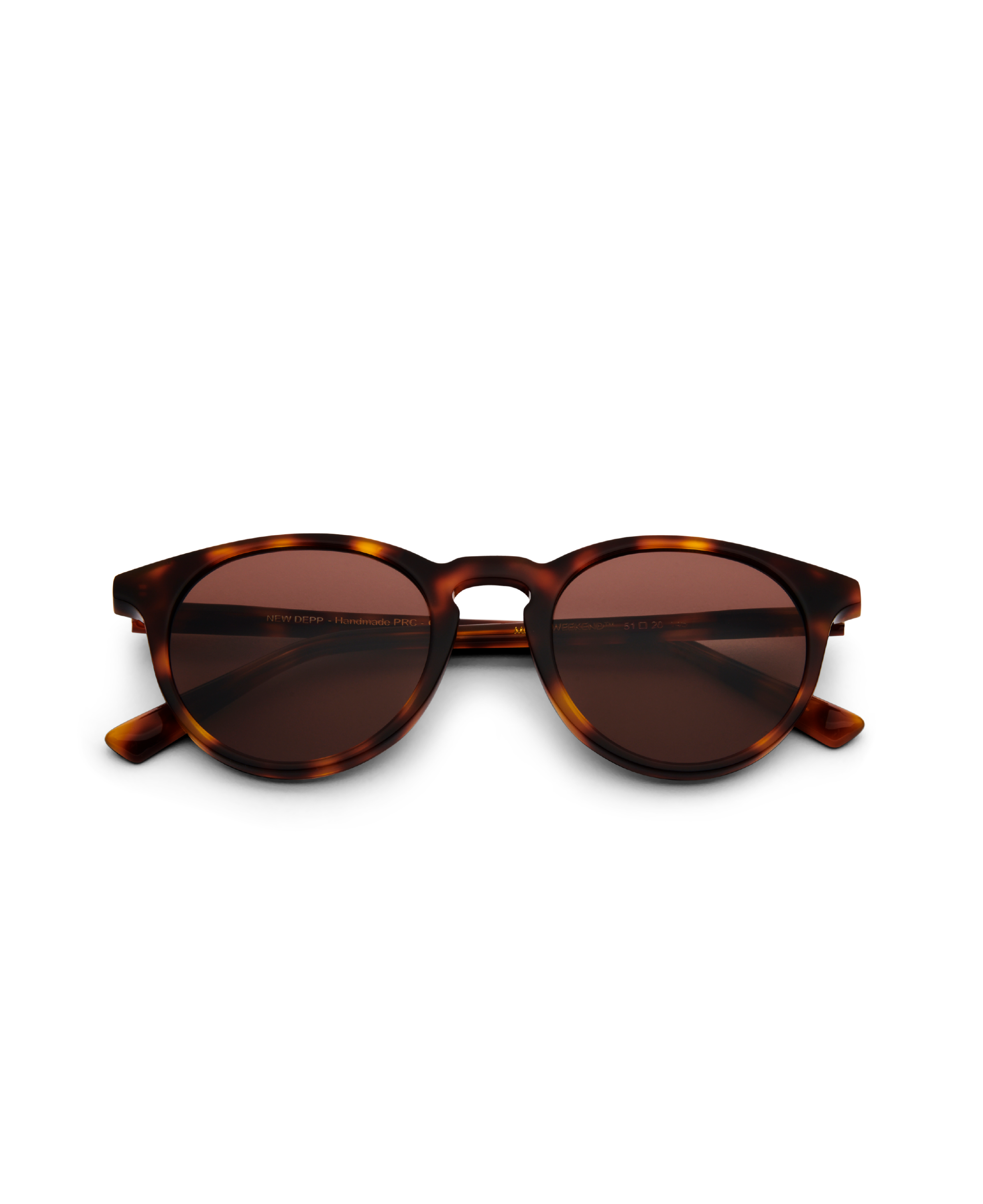 MESSYWEEKEND Sunglasses New Depp in Tortoise Brown with brown lenses feature round acetate frames and stylish UV protection, displayed against a plain background.
