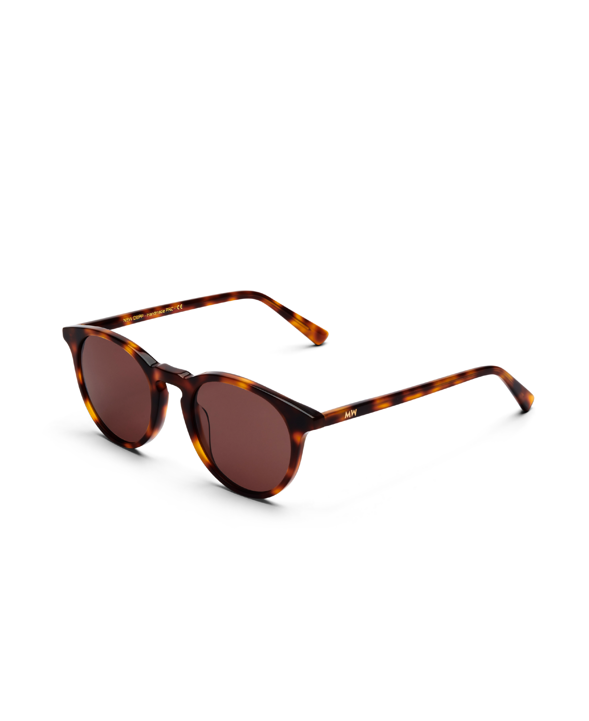 MESSYWEEKEND Sunglasses New Depp in Tortoise Brown feature round acetate frames with brown lenses, offering essential UV protection.