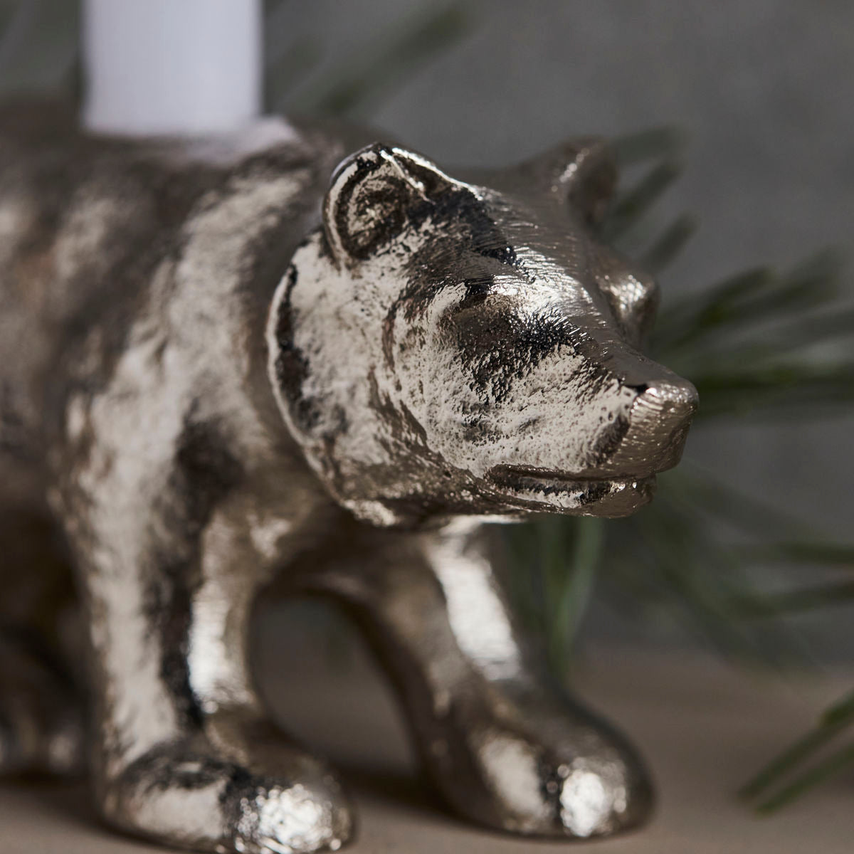 Candle Holder Polar Bear in Antique Silver