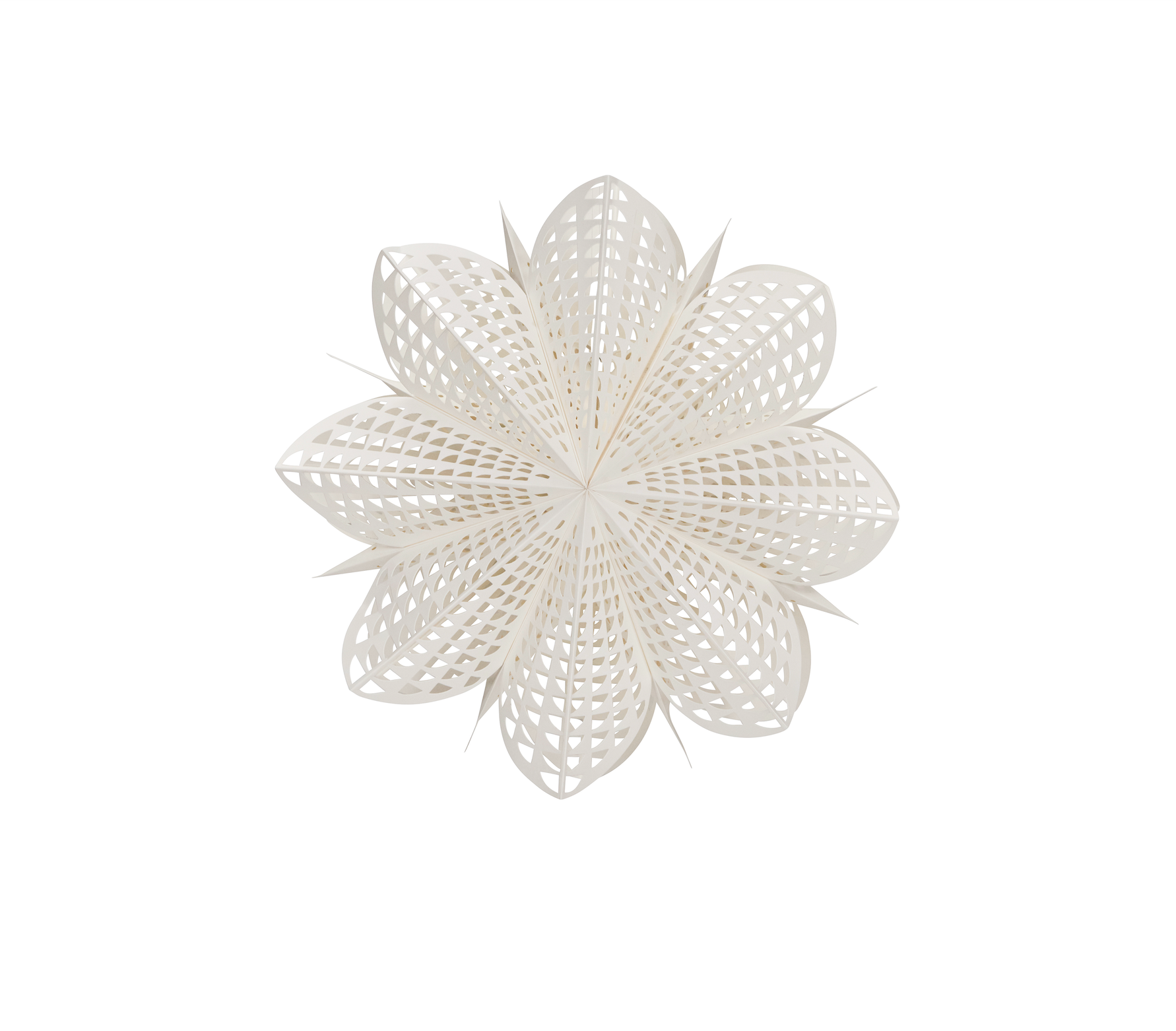 The Gint Paper Star, 45 cm by House Doctor is a white, symmetrical 3D paper star with intricate cut-out patterns—an elegant Christmas decoration.