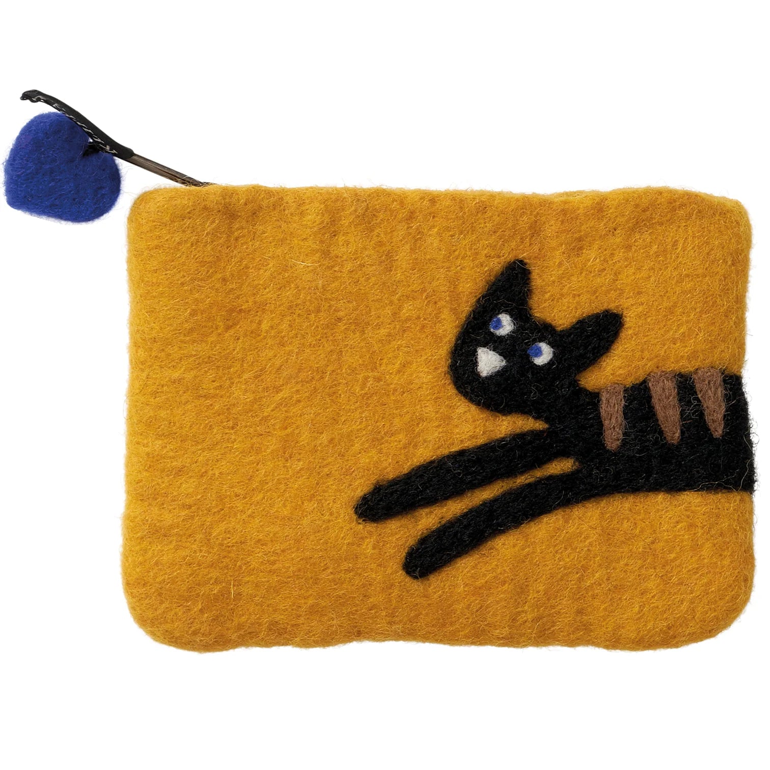 The Klippan Yllefabrik Jumping Cat Felted Wool Purse in orange features a playful cat design and a secure zipper, making it a charming accessory to brighten up your style.