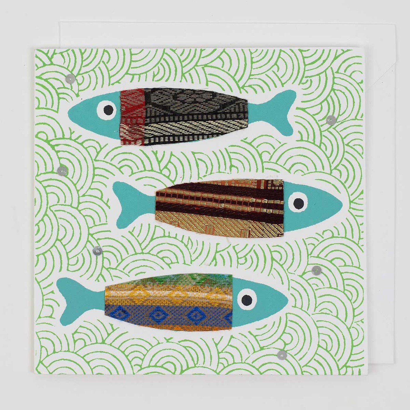 Card Three Fishes, handmade