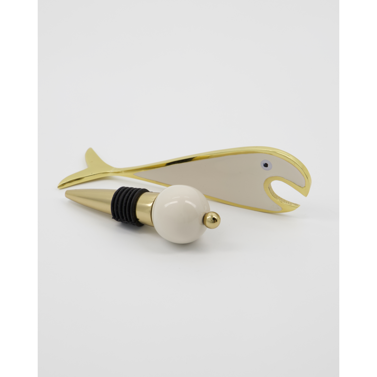 Fish Bottle Opener and Bottle Stopper in Gold and Sand