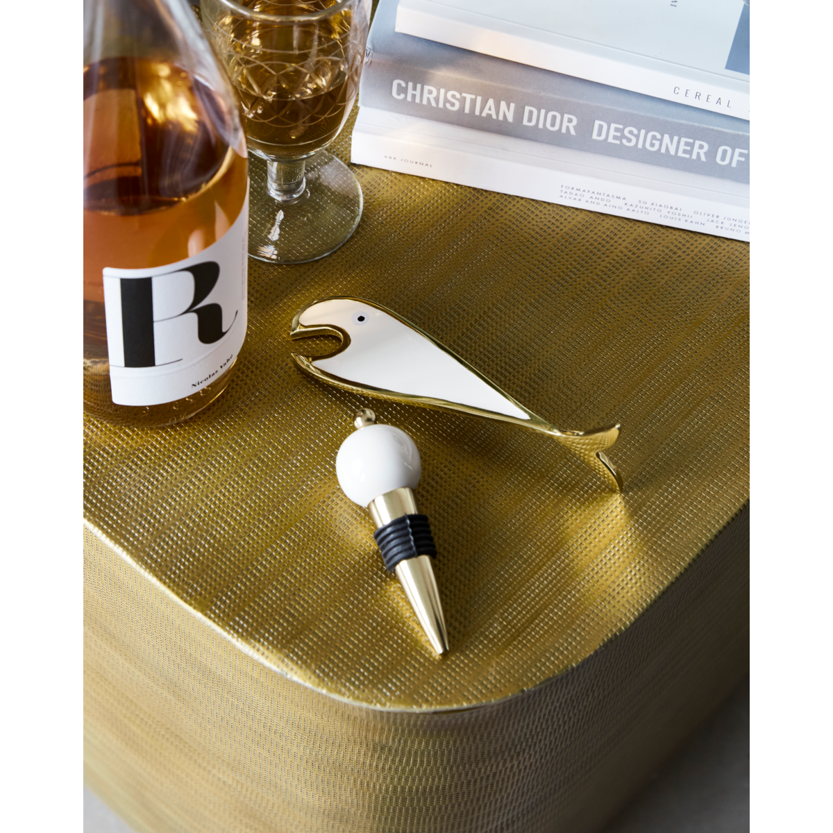 Fish Bottle Opener and Bottle Stopper in Gold and Sand