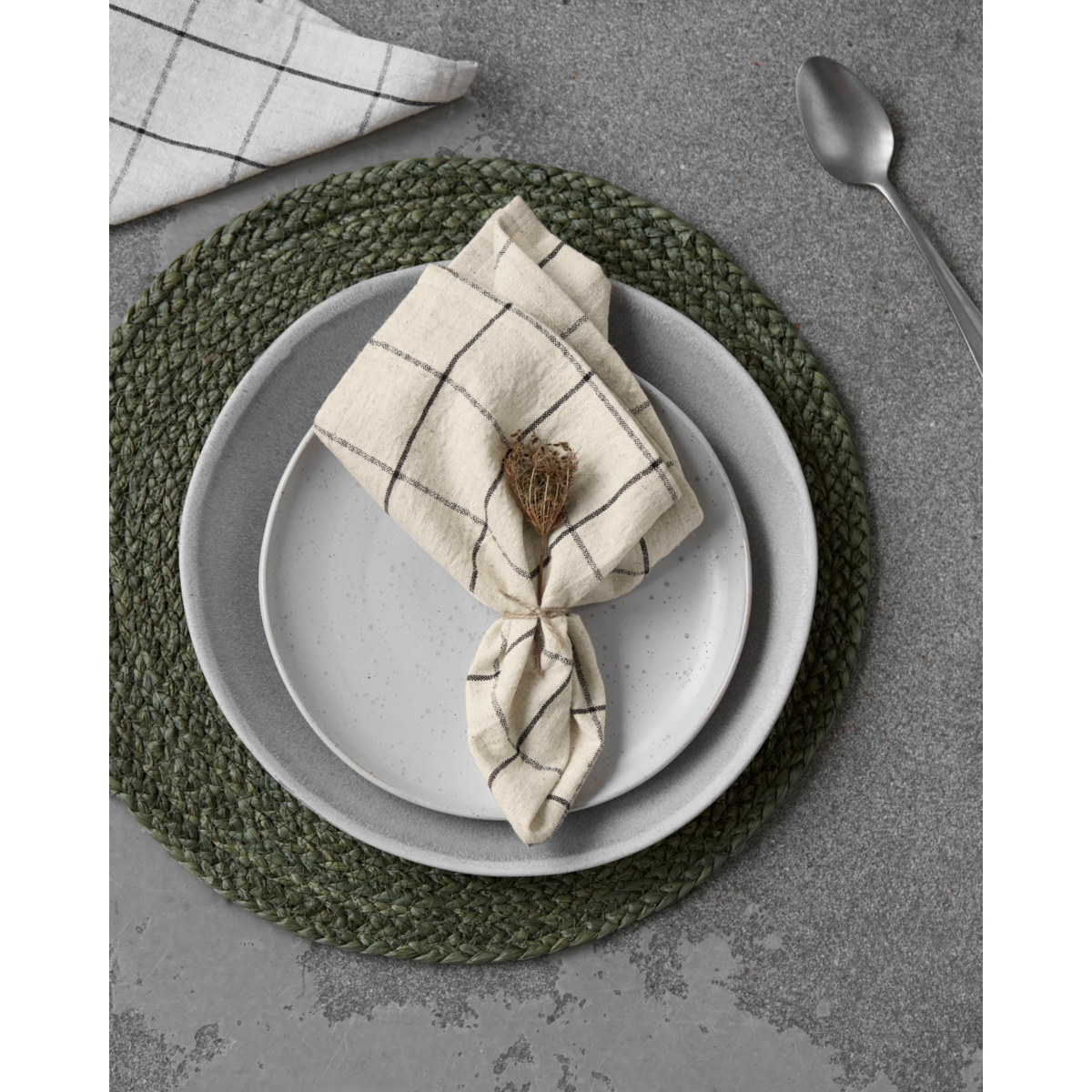 Checkered Napkins in Cotton and Linen, Black and Off-White, Set of 4