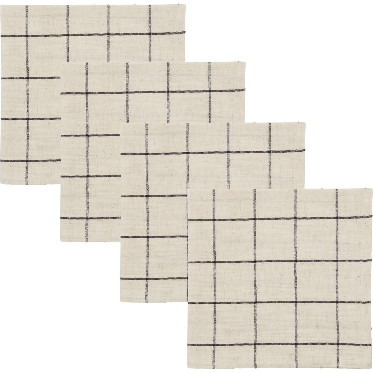 Checkered Napkins in Cotton and Linen, Black and Off-White, Set of 4