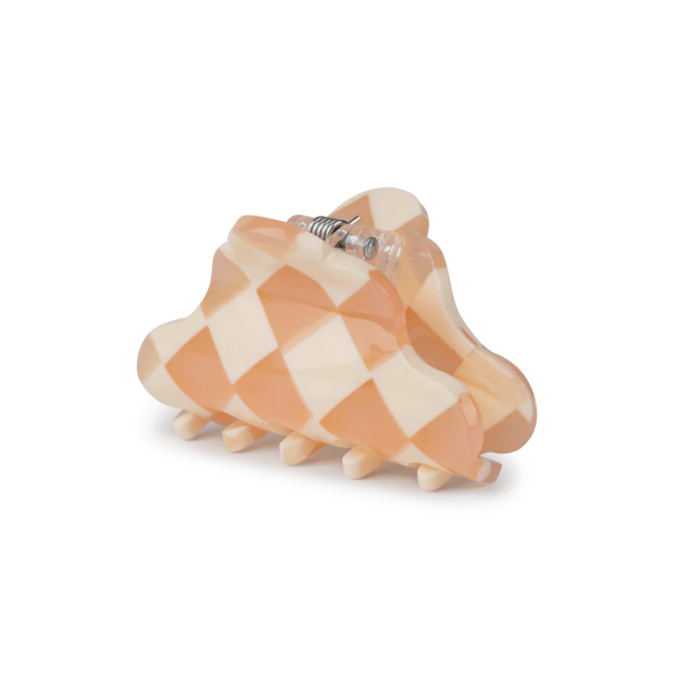 Lene Checkered Mini Hair Claw Clip in Peach