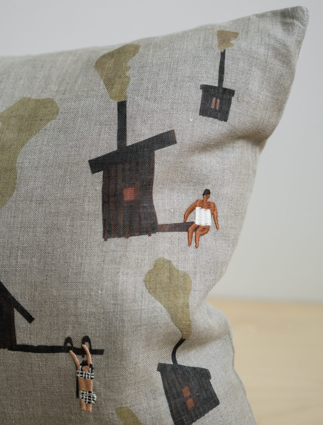 Sauna Embroidered Cushion Cover