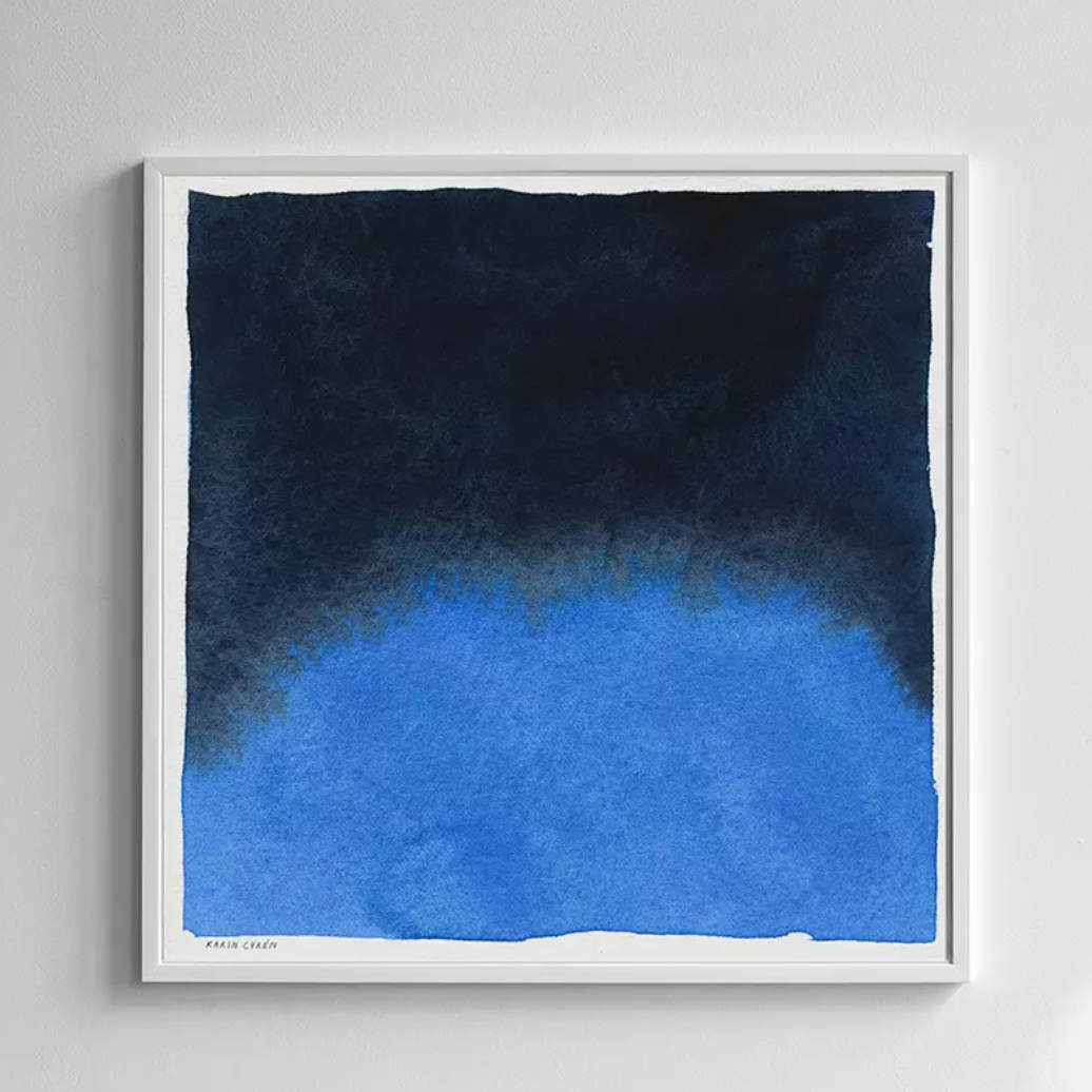 Colorful abstract night poster by Karin Cyrén featuring deep blue hues, perfect for home decor.