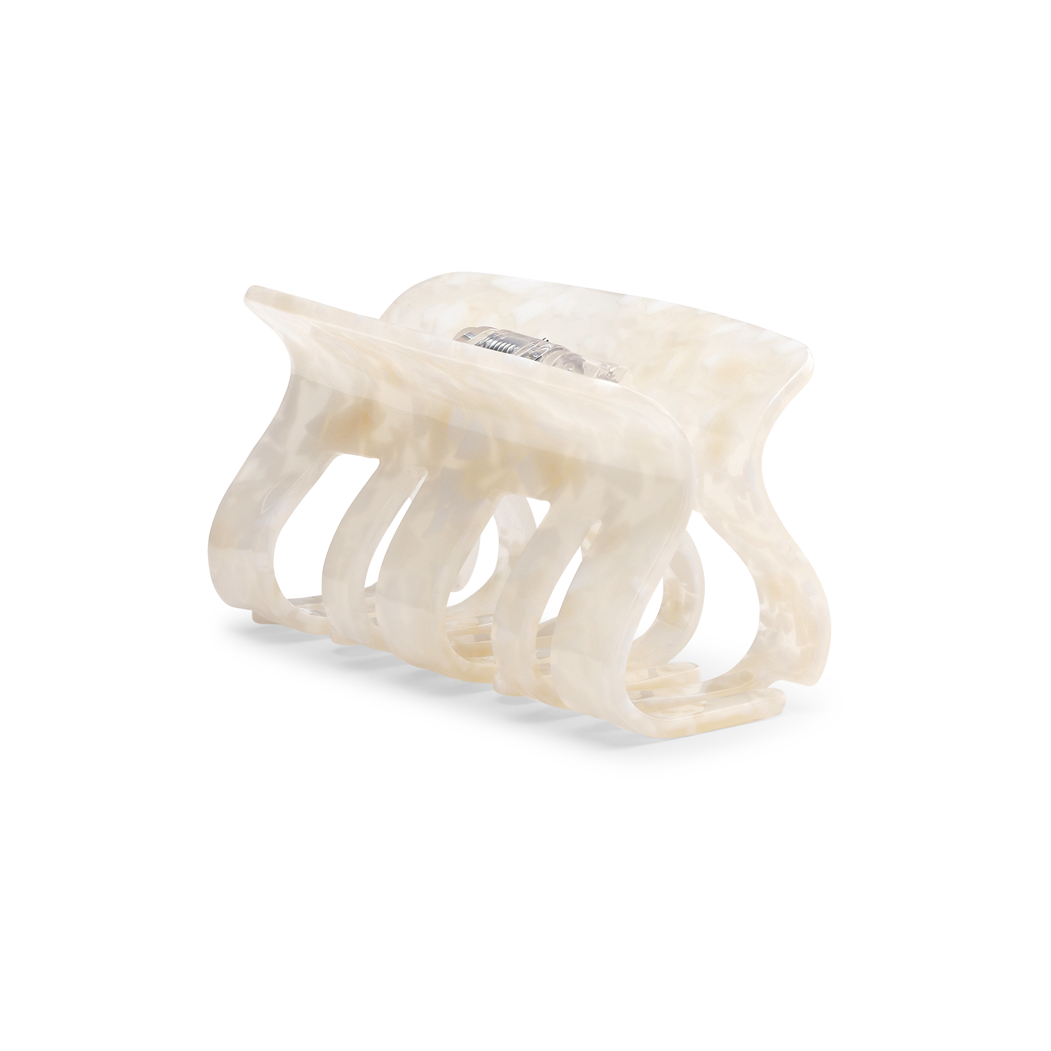The Fie Chic Big Hair Claw Clip in Cream by Sui Ava features a cream-colored, marbled design with a rectangular shape and curved prongs—this large hair accessory is displayed against a plain white background.