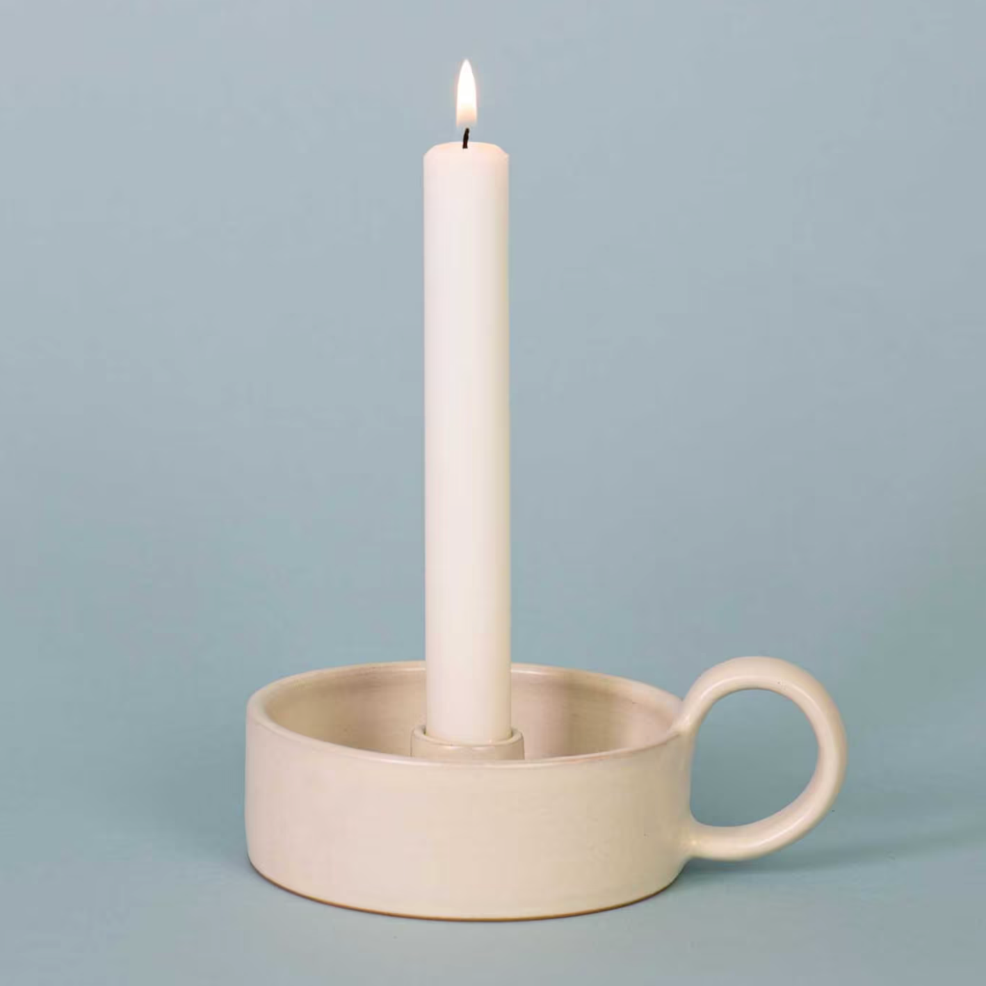 Candleholder Ester w. handle, in Creamy White 12cm, handmade