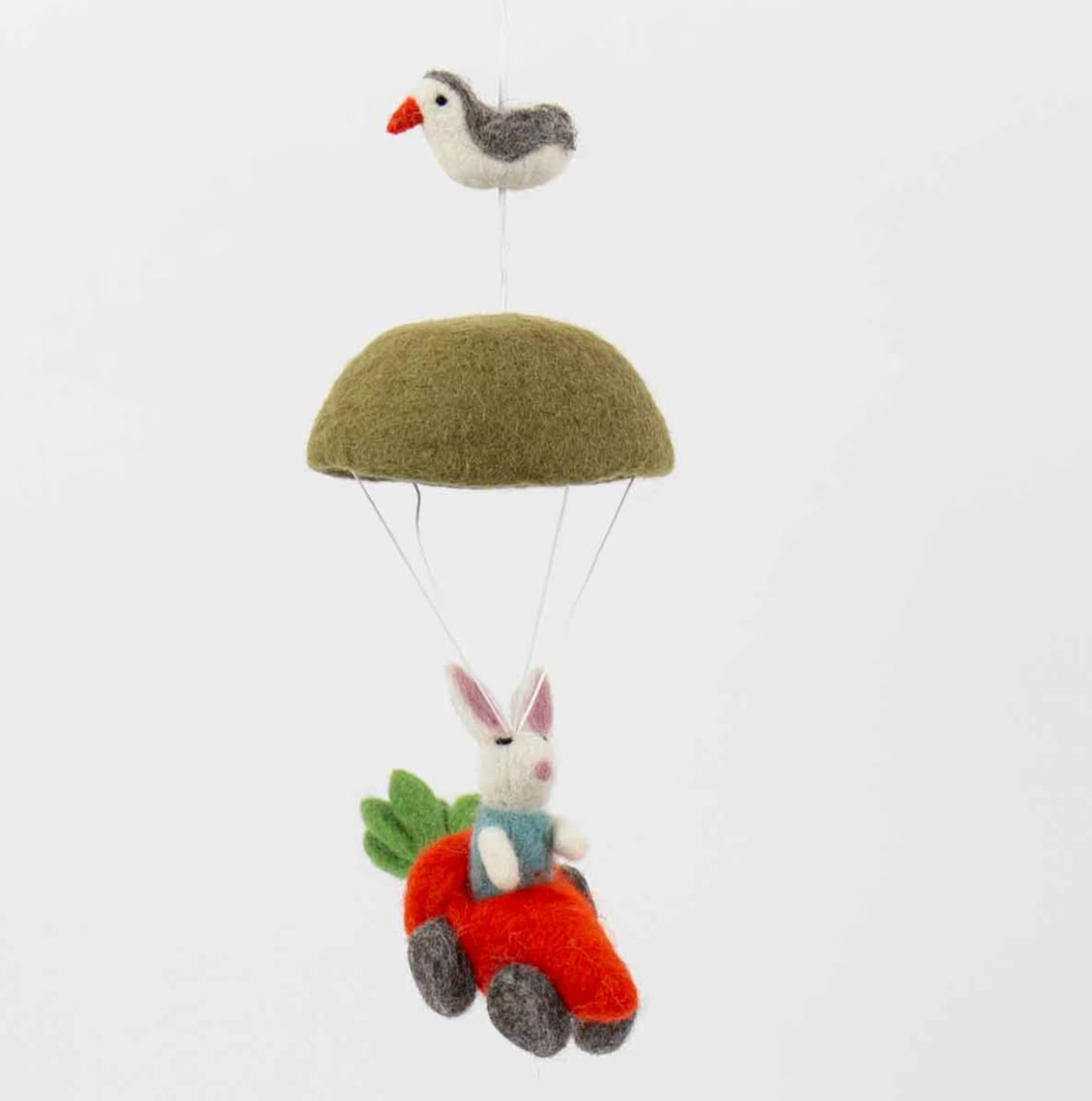Mobile, Rabbit with Parachute, Handmade in wool, 28cm