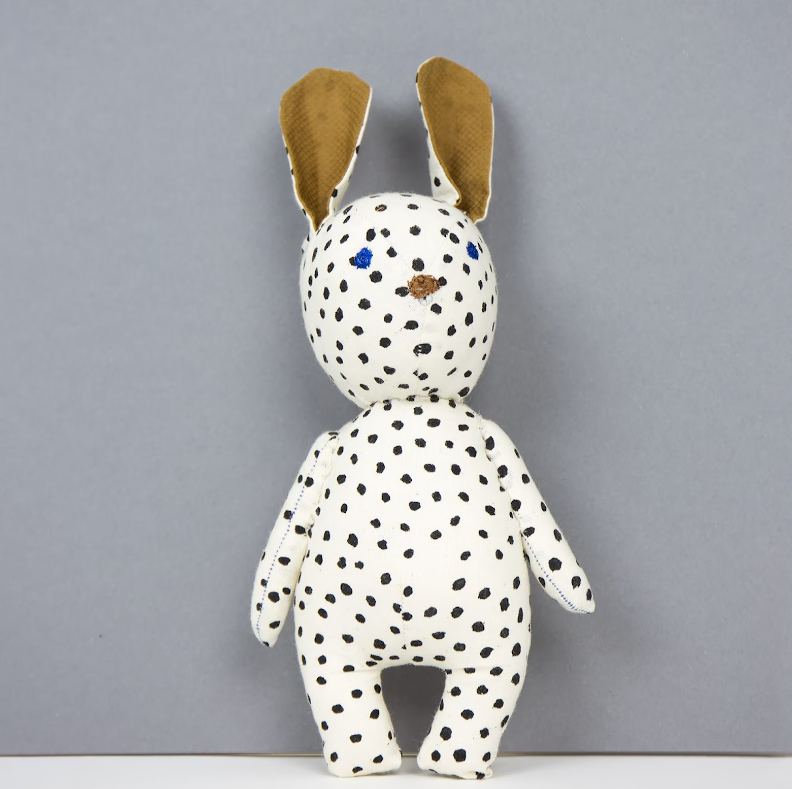 Rabbit Soft toy, white w. black spots, handmade 18cm