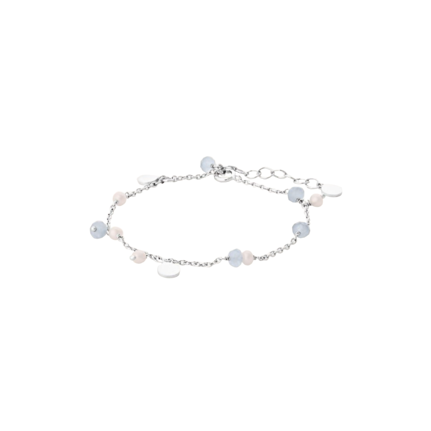 Afterglow Sea Bracelet in Silver w. Freshwater Pearls & Blue Agate Stones