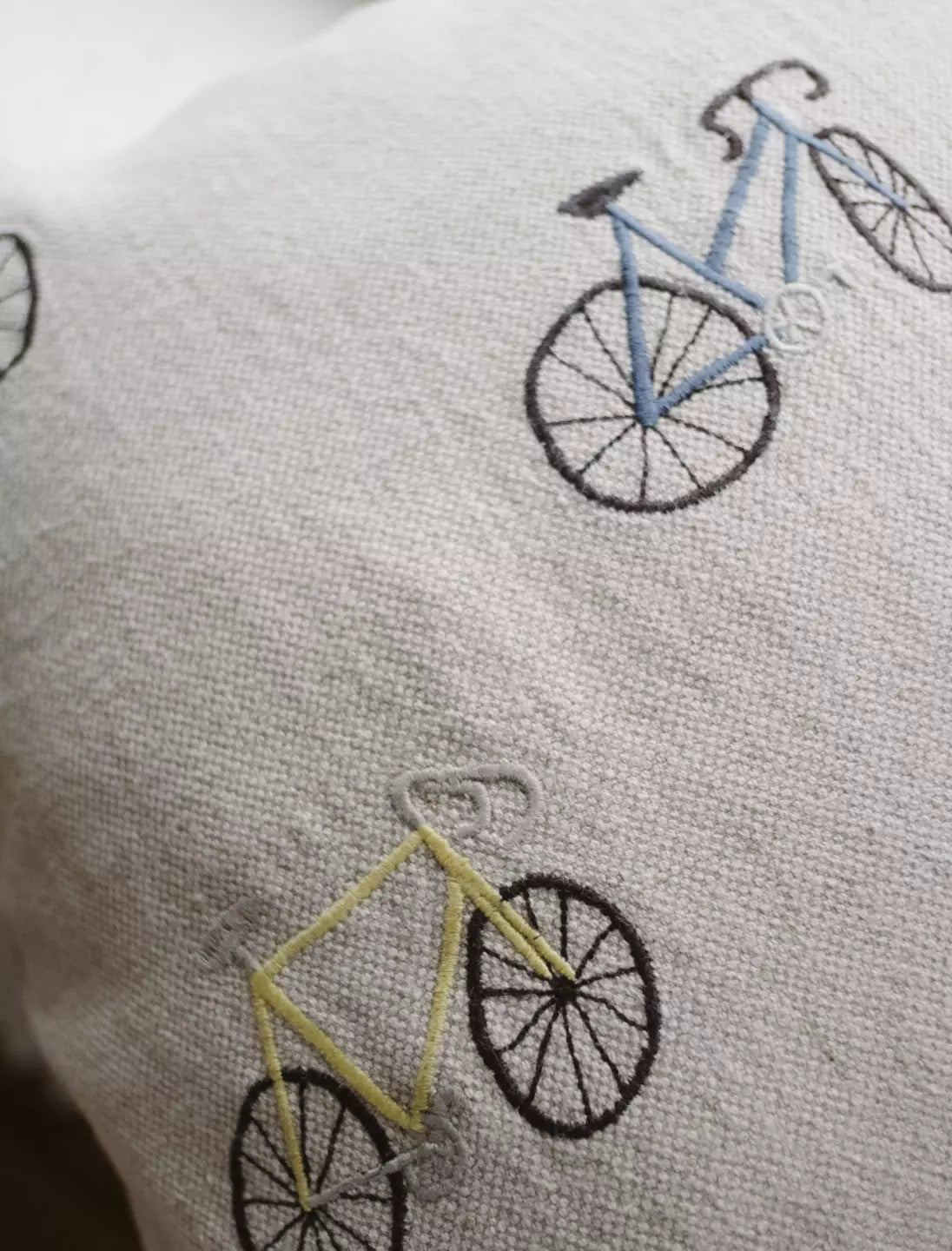 Bicycles Embroidered Cushion Cover w. Inner Cushion