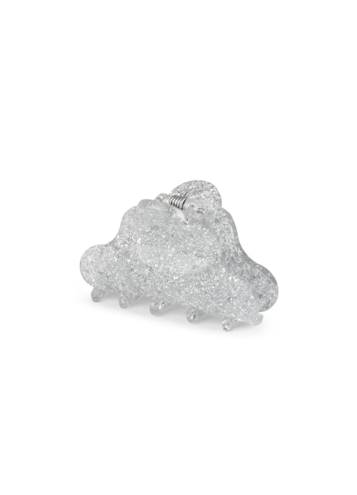Small silver glitter Lene Glitter Mini Hair Claw Clip with a strong hold.