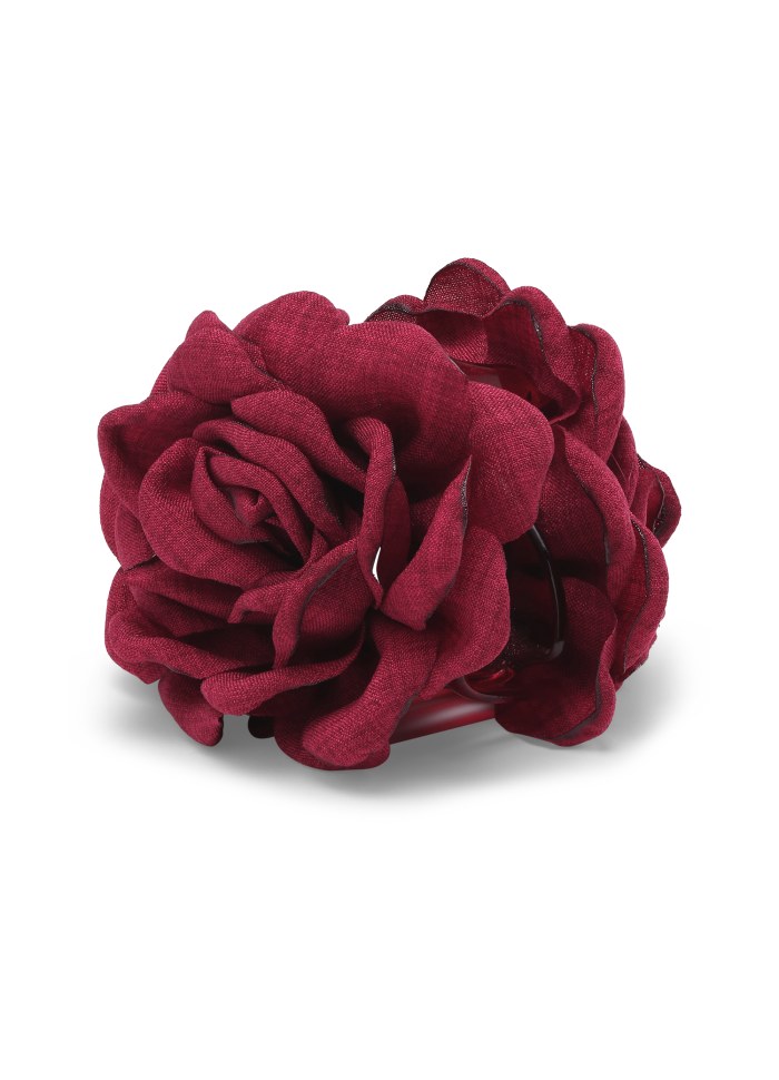 Wine red Hair Claw Rosa shaped like a full-bloom rose.