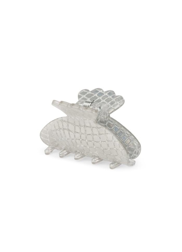Silver-toned Helle Snake Mini Hair Claw Clip by Sui Ava with a textured snakeskin pattern.