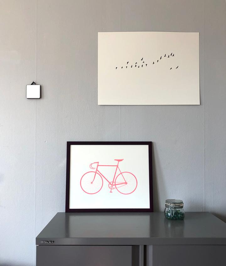 Screenprint Ride (bike) Fluorescent Red 50 x 40cm - Blabar