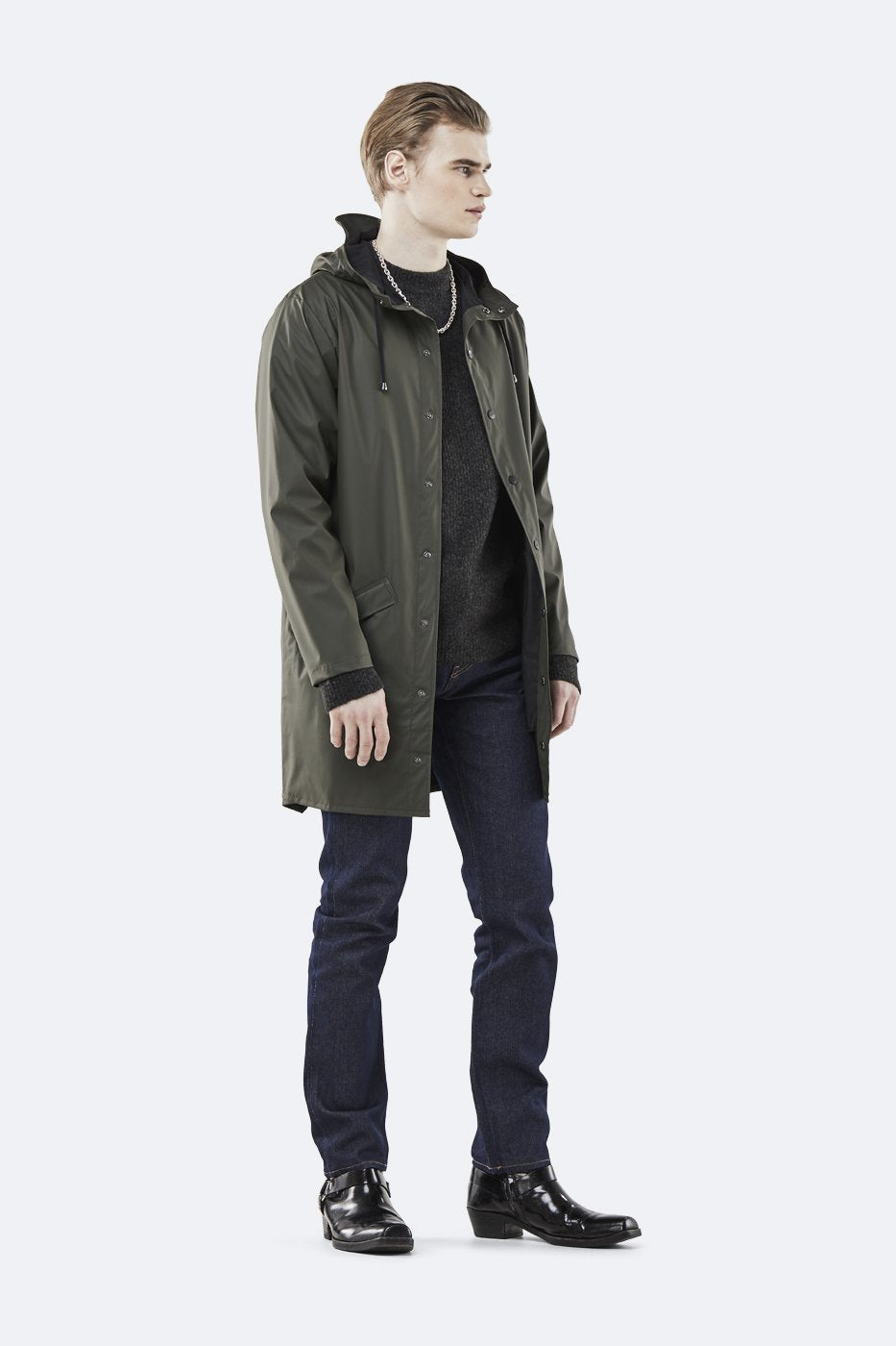 Rains Unisex Long Jacket in Green - Blabar