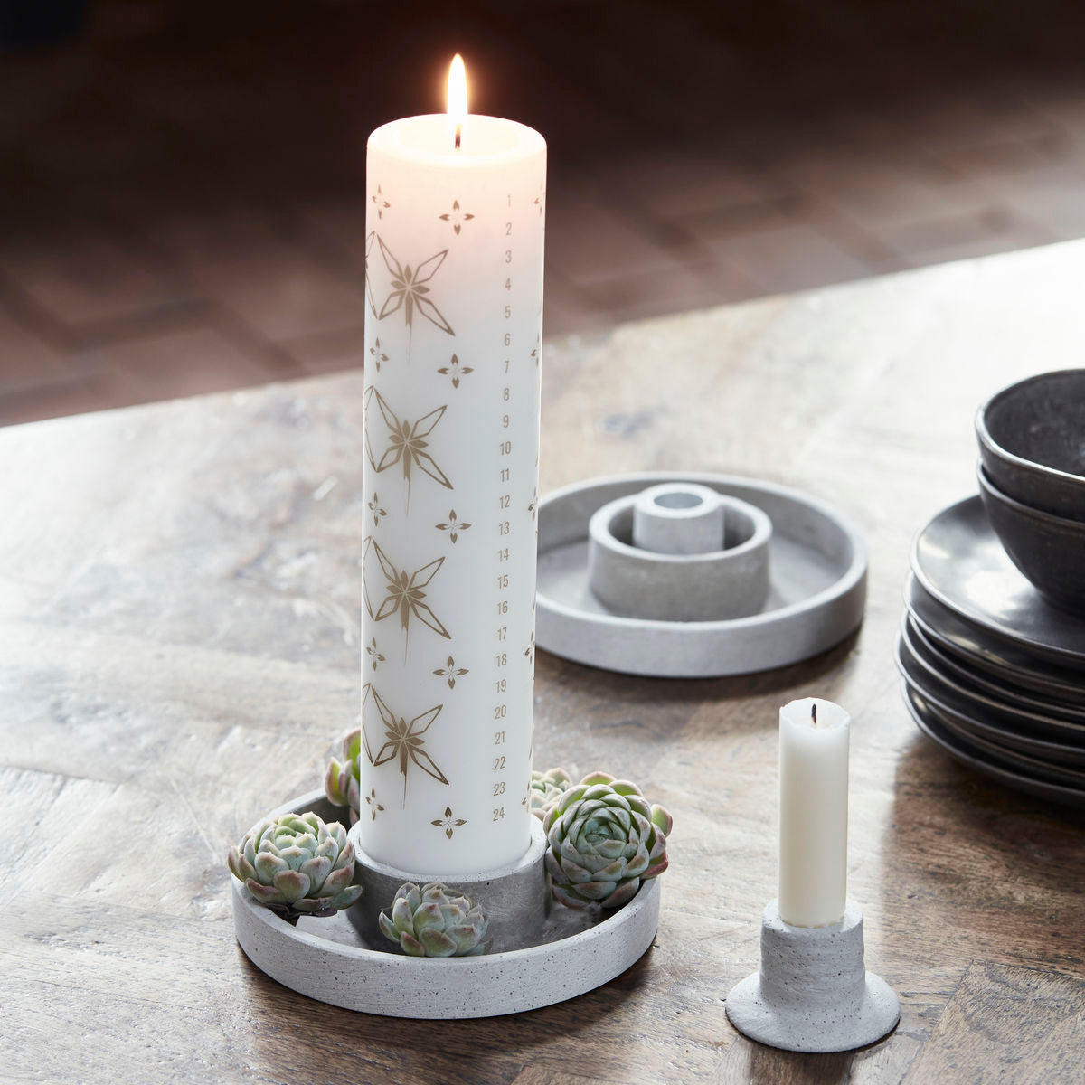 Candle Stand Daca, 2 in 1, Cement Look 15cm