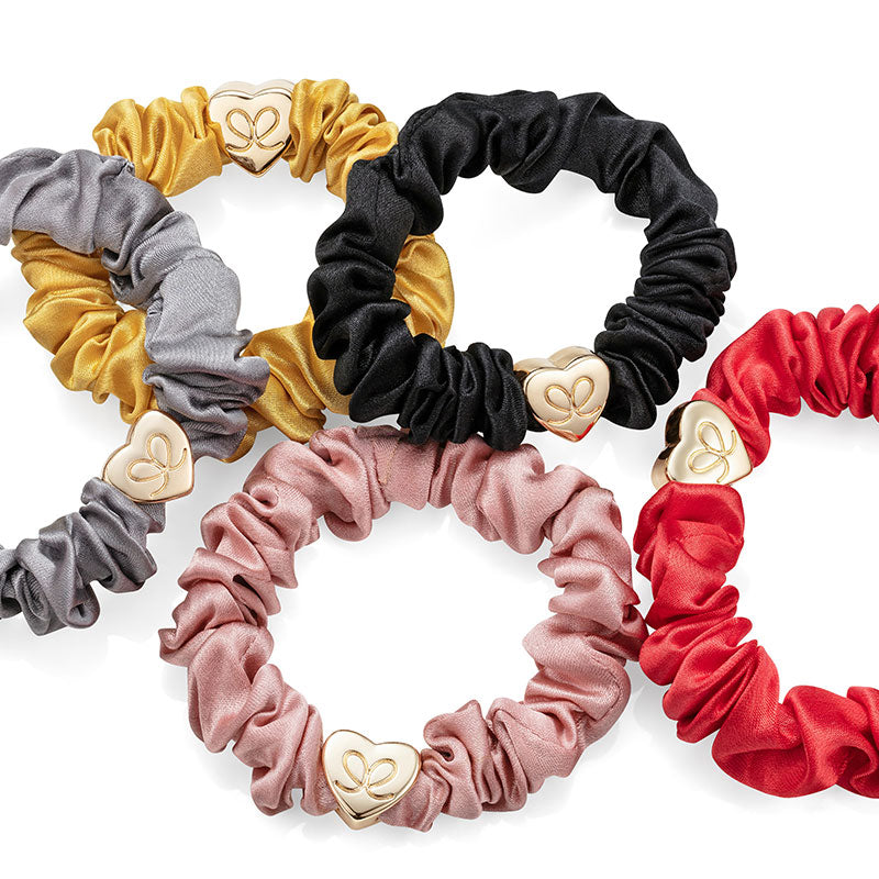 Silk Scrunchie Gold Heart · peachy red