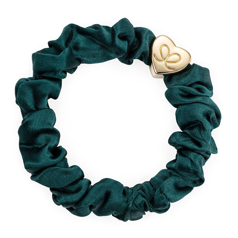 Silk Scrunchie Gold Heart · chive green