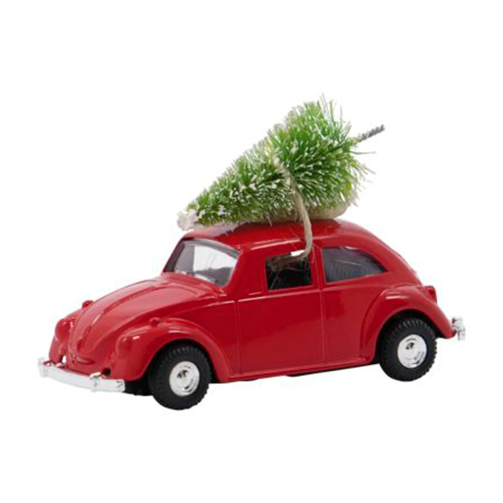 The House Doctor Ornament Mini Xmas Car Christmas Decoration in Red, featuring a tiny Christmas tree on its roof, is a charming festive accent perfect for your holiday décor.