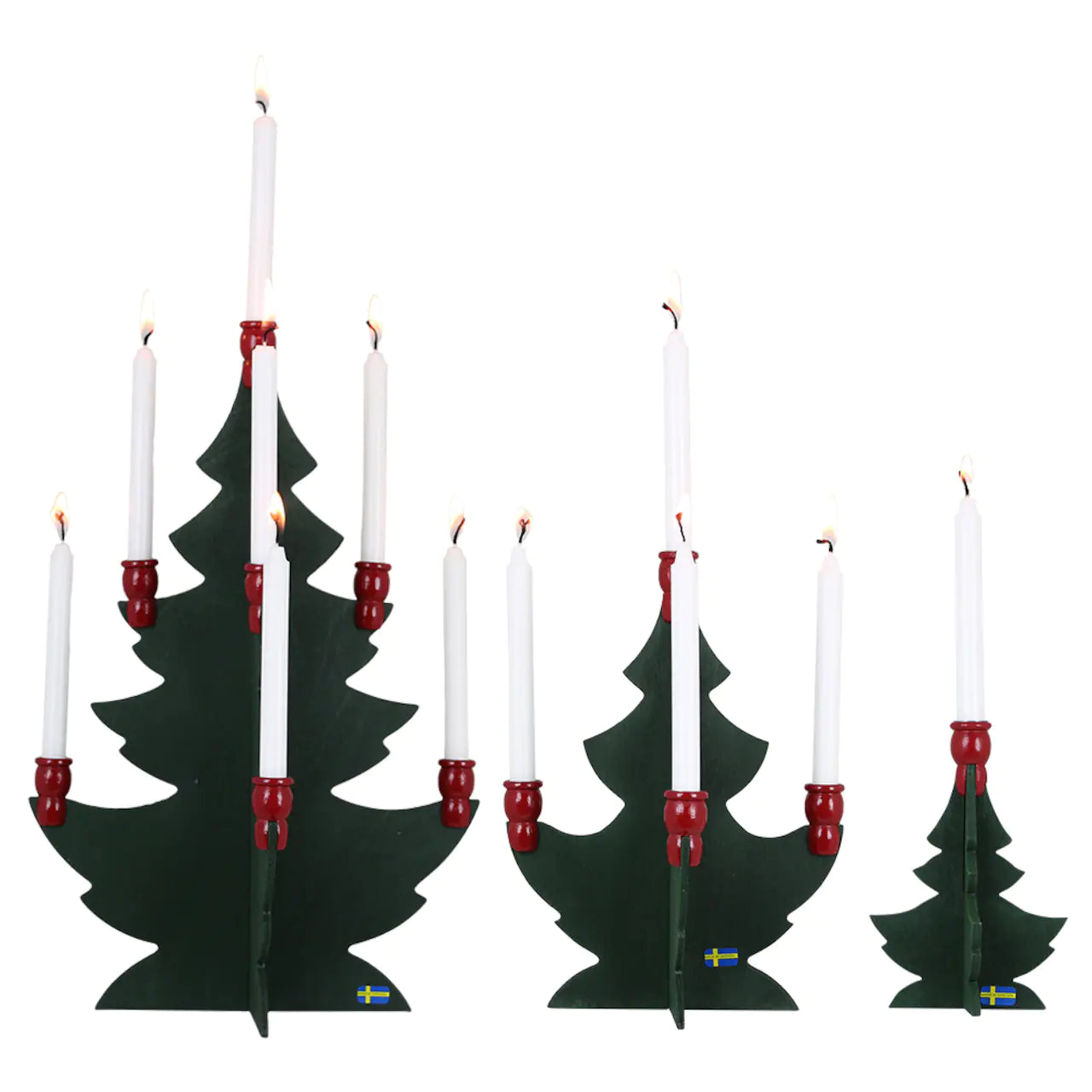 The Strömshaga Christmas Tree w. 1 Candle Holder Small Green/Red in Birch Wood (12.5cm) features a Swedish design with a charming tree shape, red base, and space for one candle—perfect for traditional holiday decoration.