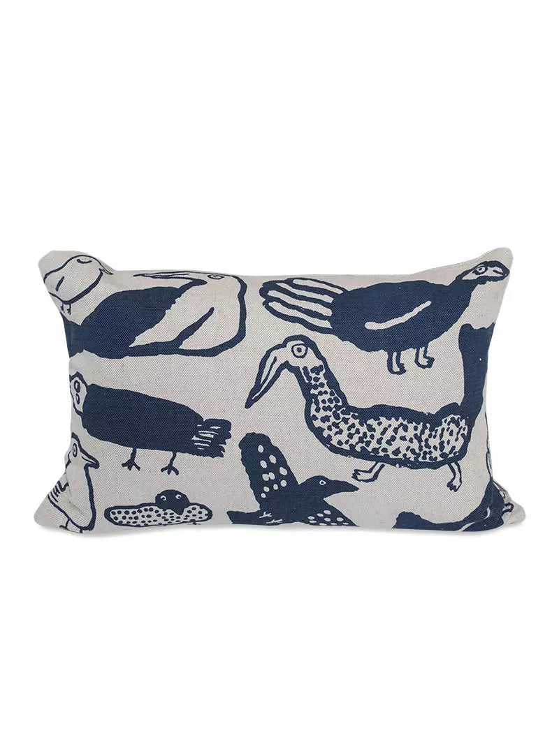 Tori Birds Cushion Cover on Linen in Blue