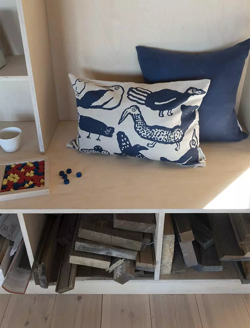 Tori Birds Cushion Cover on Linen in Blue