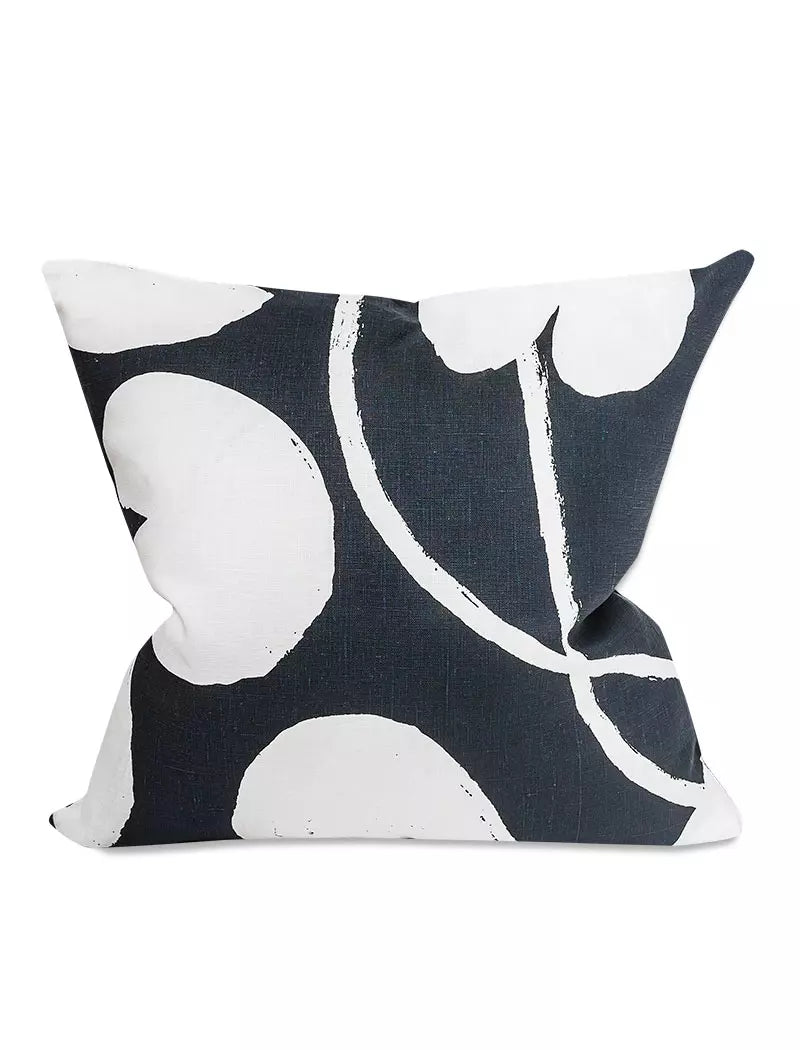 Water Lilies Cushion COVER in Linen, Night Blue