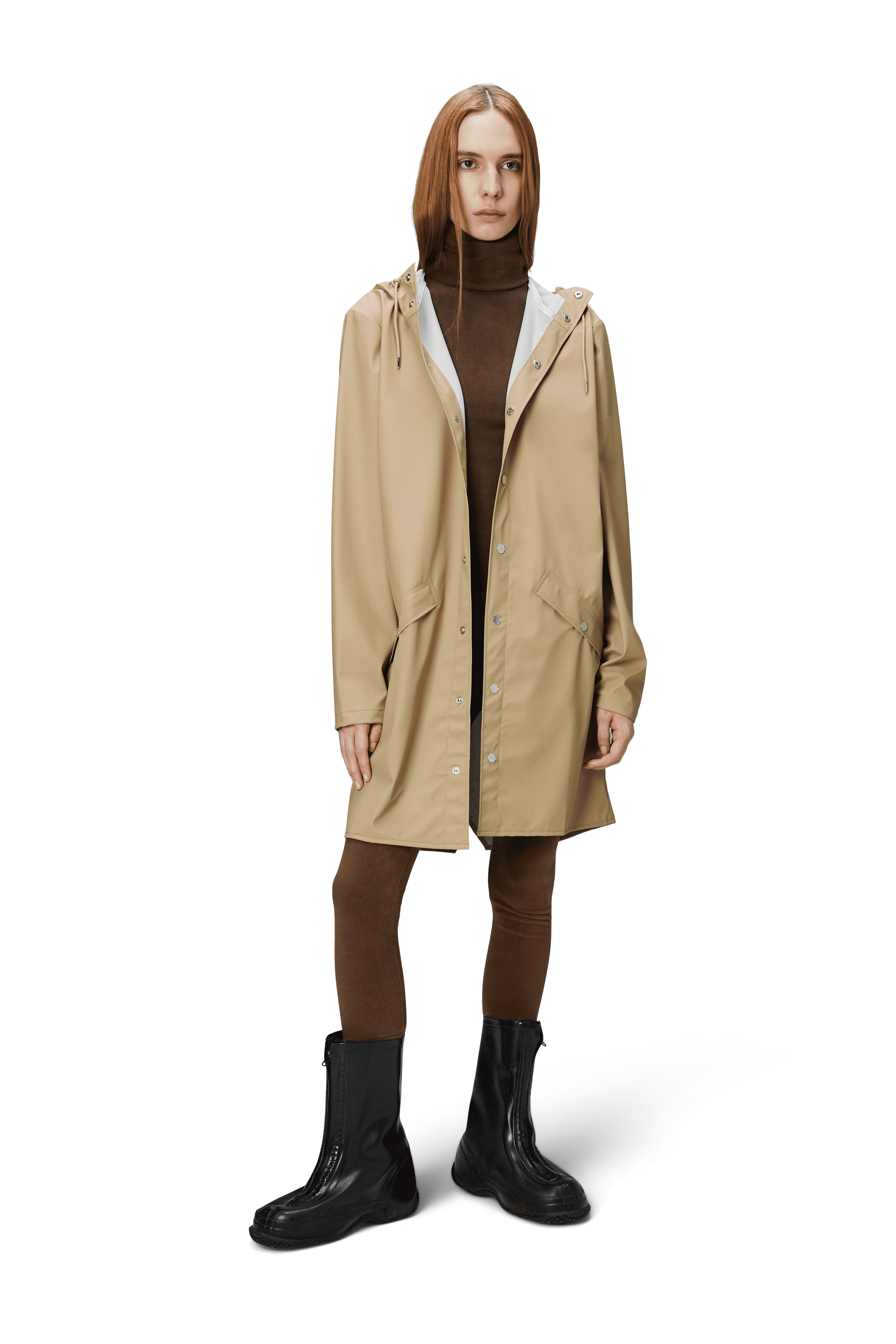 Rains Unisex Long Jacket in Sand