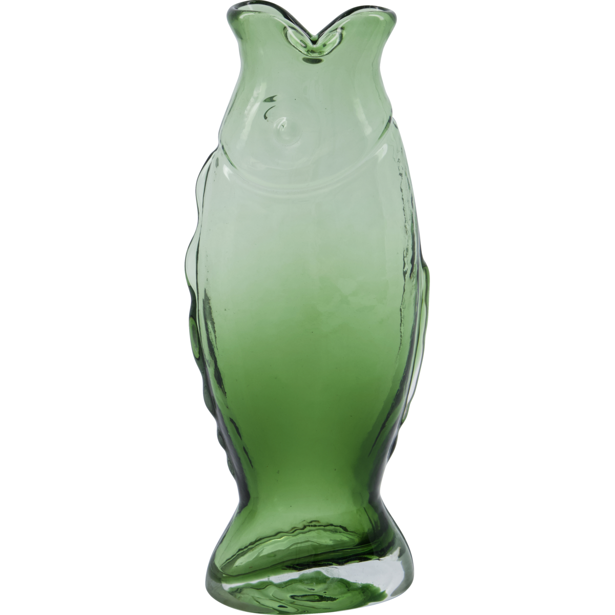 The Vase Fish in Glass by House Doctor is a green decorative vase shaped like a fish, featuring detailed fins and tail, a smooth texture, and a translucent finish—an eye-catching accent piece.