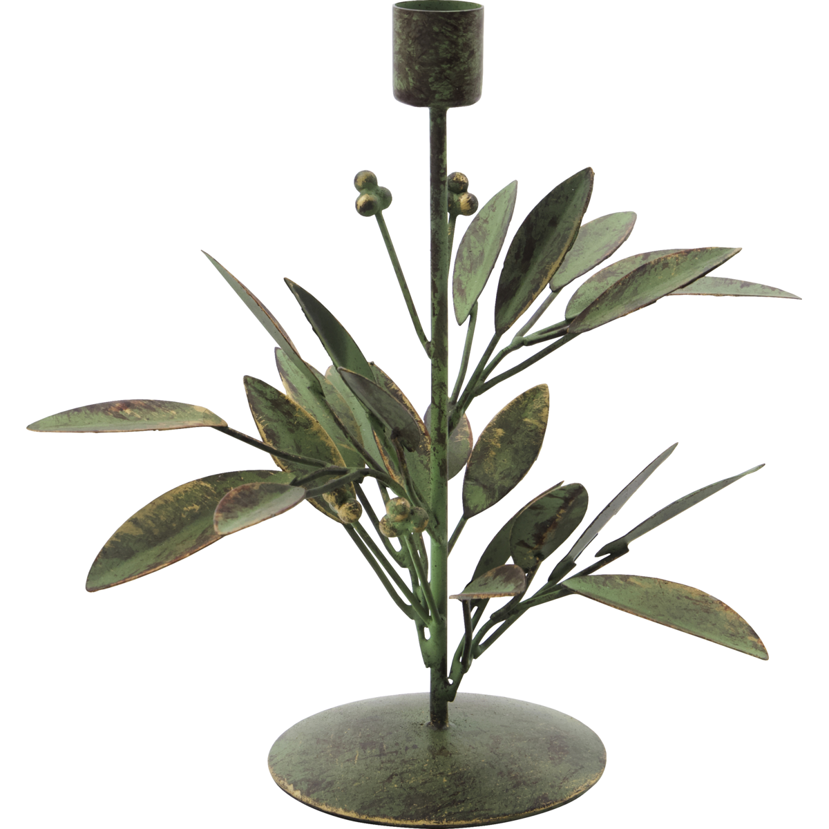 Candleholder Leaves & Berries in Iron, Antique Green