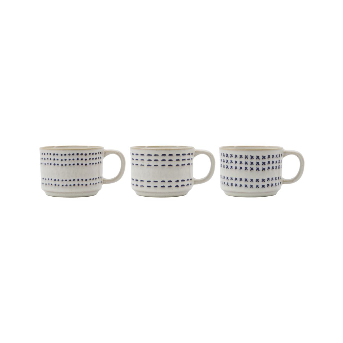 Mug Stitch, Set of 3 in Off-White w. Blue Details