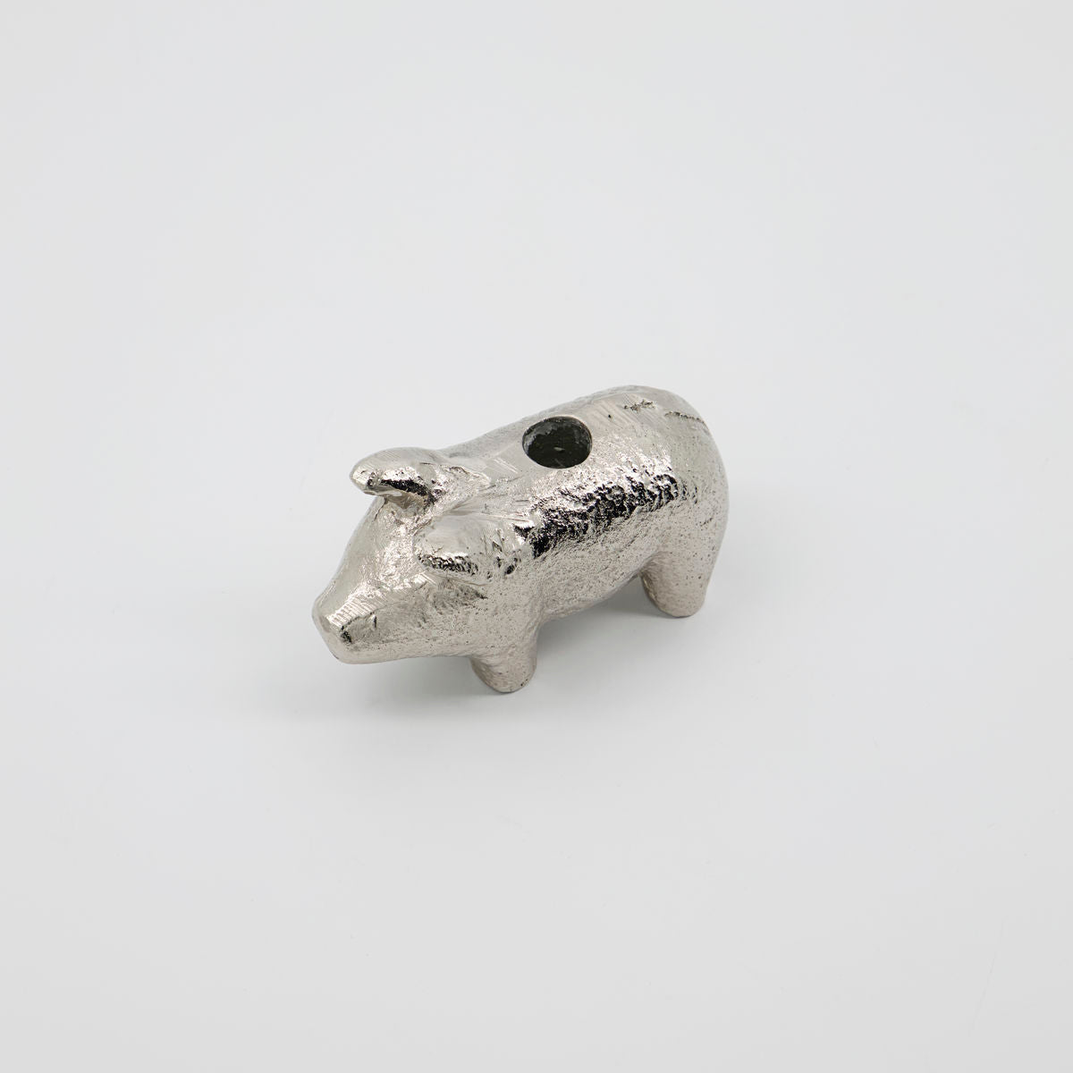 Candle Holder Pig in Antique Silver