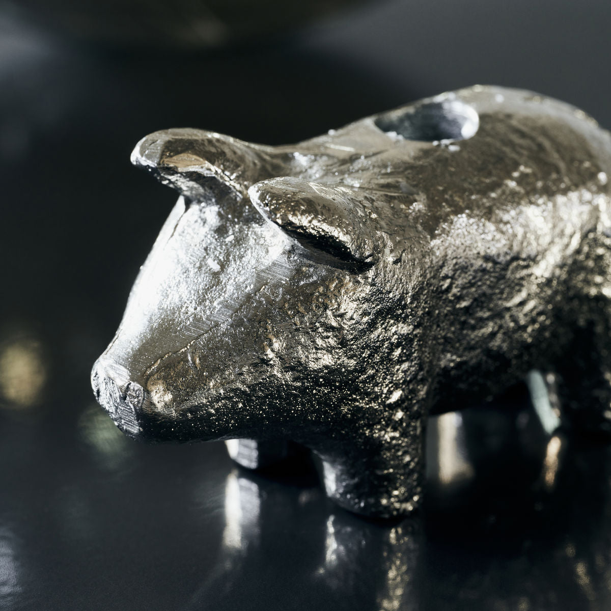 Candle Holder Pig in Antique Silver