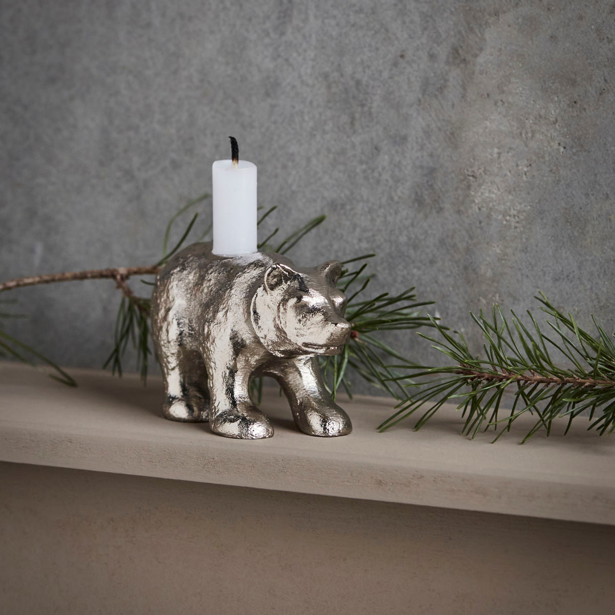 Candle Holder Polar Bear in Antique Silver