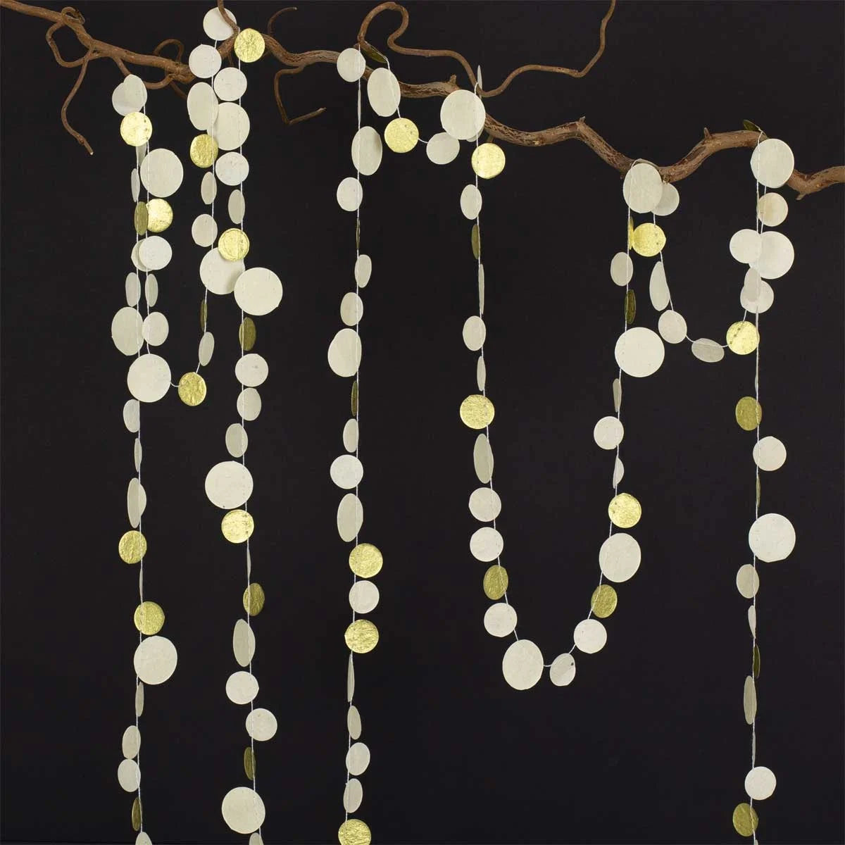 Dots Garland in White & Gold, Handmade Paper 4.8m