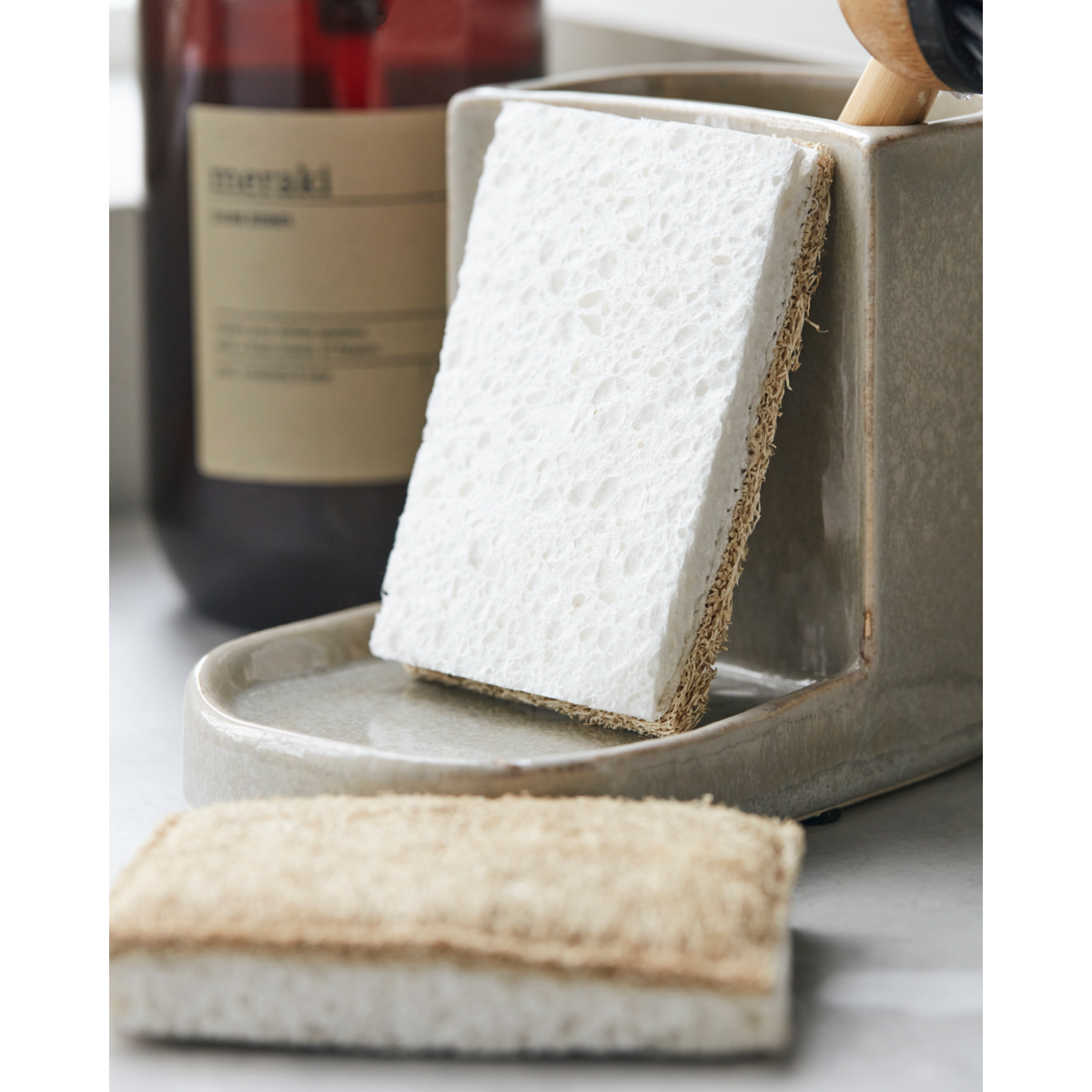 Cleaning sponge, Reseda, Natural in wood pulp set of 2